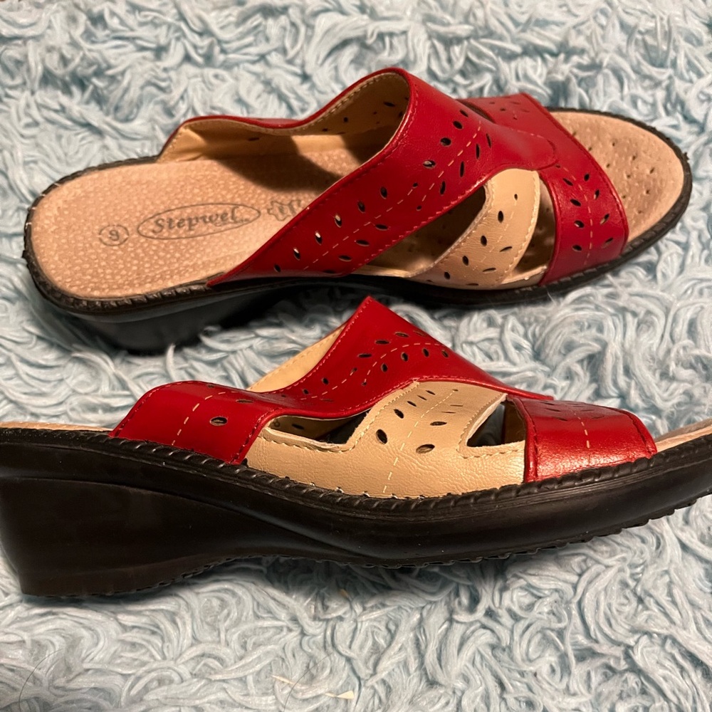 Women's Red and Cream Sandals